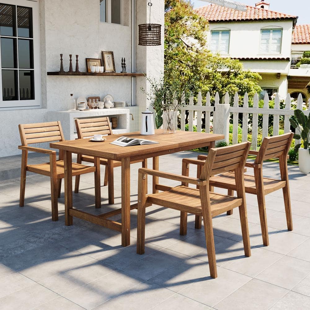 Natural 5-Piece Outdoor Wood Dining Set with Umbrella Hole price history on PriceWatchPro