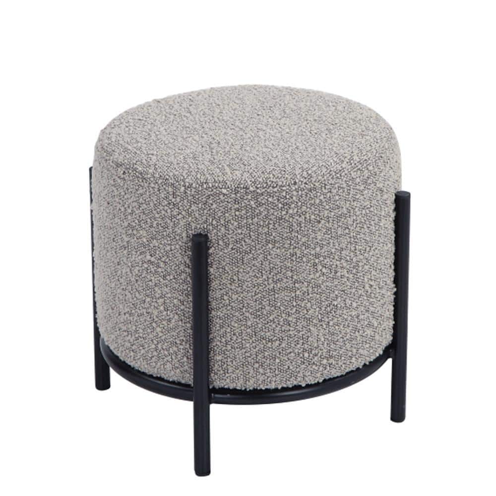 Gray Round Polyester Upholstered Iron Accent Stool