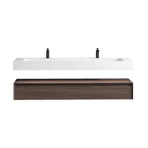 Alysa 71 in. W. x 20 in. D x 23 in. H Double Sink Floating Bath Vanity in Red Oak with White Acrylic Top