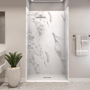 CASTICO Carrara 34 in. x 48 in. x 84 in. Solid Composite Stone Alcove ...