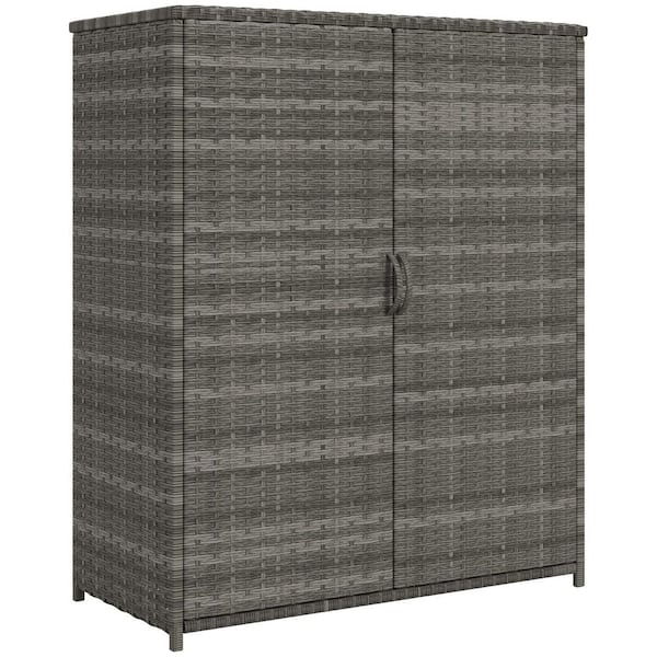 33 in. W x 16 in. D x 40 in. H Mixed Gray Wicker Outdoor Storage Cabinet with Shelves 4-Shelf Outdoor Pool Towel Storage