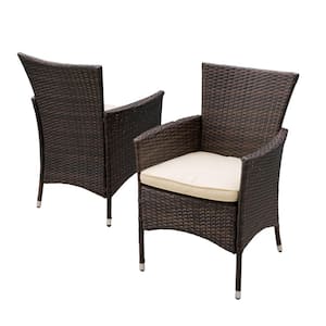 Malta Multibrown Removable Cushions Faux Rattan Outdoor Dining Chair with Beige Cushions (2-Pack)