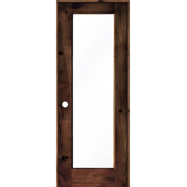 Krosswood Doors 32 in. x 96 in. Knotty Alder Right-Hand Full-Lite Clear Glass Red Mahogany Stain Wood Single Prehung Interior Door