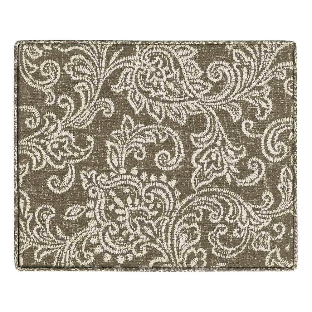 Brown Jacobean Print Upholstered Storage Ottoman with Hinged Lid