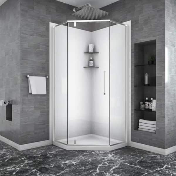 72 in. x 34 in. Neo-Angle Semi-Frameless Hinged Shower Enclosure Door with Pattern Glass in Chrome