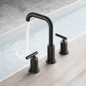 8 in. Widespread 2-Handle Bathroom Faucet with Metal Pop-up Drain 3-Hole 360° Rotation Sink Faucet in Matte Black