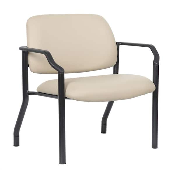 BOSS Office Products Antimicrobial Vinyl Cushioned Heavy Duty Guest Chair in Beige and Black Steel frame with Arms