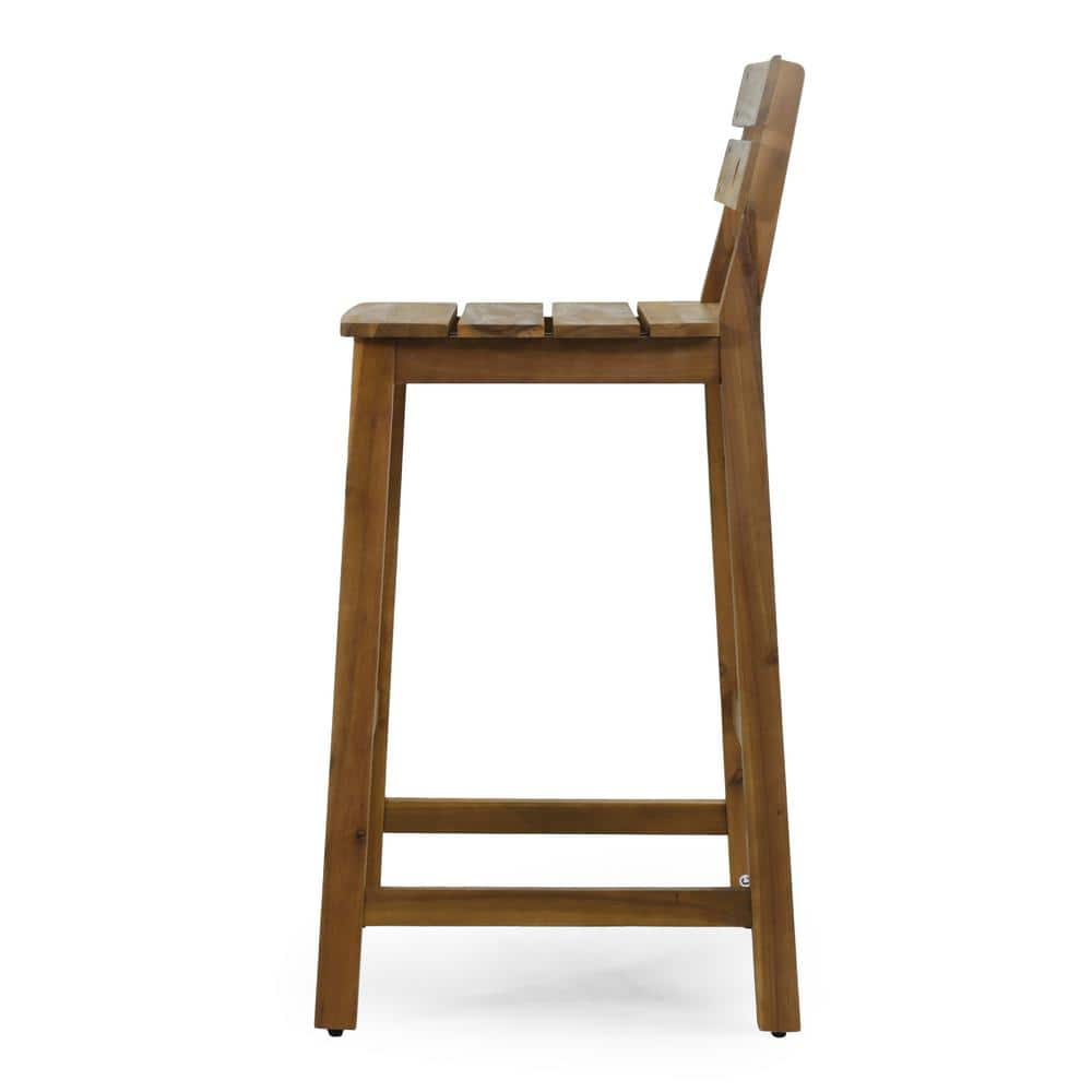 Rustic Teak Finish Outdoor Bar Stool with Splayed H-Frame Legs