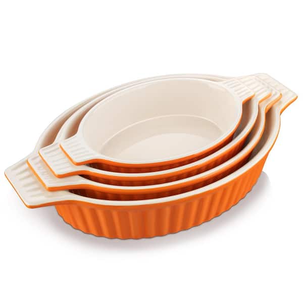MALACASA 2-Piece Orange Rectangle Porcelain Bakeware Set (9.5 in. /11.25 in. /12.75 in. /14.5 in.) Baking Dishes