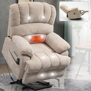 Beige Chenille Power Lift Recliner Lift Recliner Chair with 8-Point Vibration Massage, Lumbar Heating and Storage