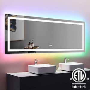 84 in. W x 32 in. H Rectangular Frameless LED Light Anti Fog Wall Bathroom Vanity Mirror in RGB Backlit Front Lighted