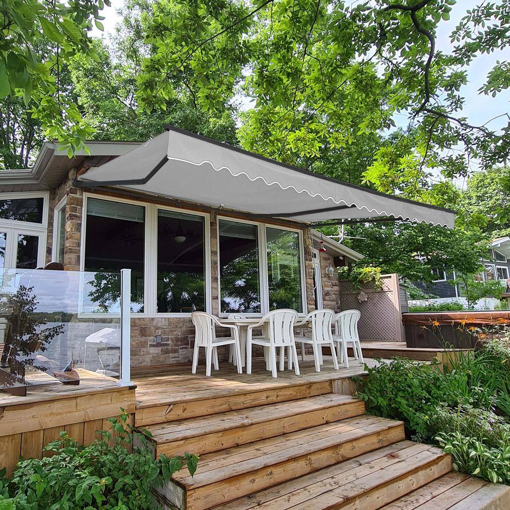 Silver Gray 10 x 8 ft Retractable Patio Awning with Black Frame