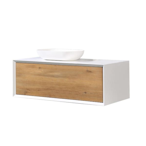 48 in. W x 22 in. D x 16 in. H Wall-Mounted Bath Vanity in White Oak with Matt White Solid Surface Top