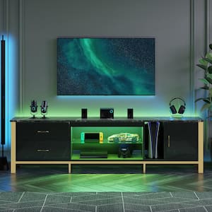 80 in. Modern High Gloss Black TV Stand for TVs Up to 85 in. LED Entertainment Center with Drawers and Cabinet