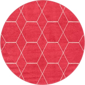 Trellis Frieze Pink/Ivory 5 ft. x 5 ft. Round Geometric Area Rug