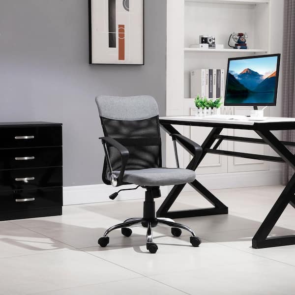 Vinsetto Grey/Black, Mid Back Ergonomic Desk Chair Swivel Fabric