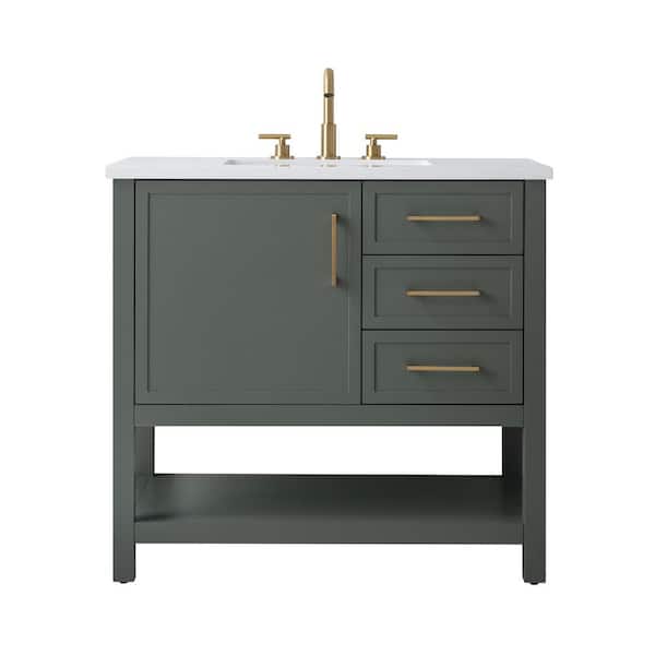 Arlo 36 in. W x 22 in. D x 34 in. H Bath Vanity in Vintage Green w/ Engineered Stone Top in Ariston White w/ White Sink