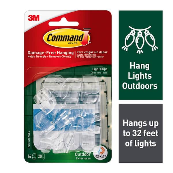 Command Command Outdoor Light Clips, Clear, Damage Free Decorating, 16 Clips and 20 Command Strips