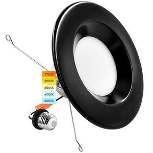 5/6 in. Recessed LED Can Lights 14-Watt 5 Color Selectable Dimmable 1100 Lumens Wet Rated Black Trim IC Rated