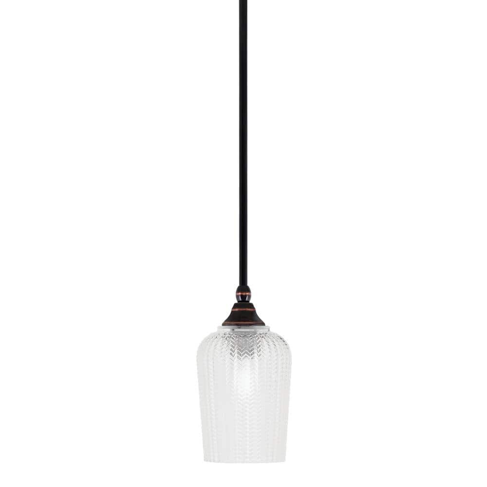 Sparta 100-Watt 1-Light Black Copper Mini Pendant Light with Clear Textured