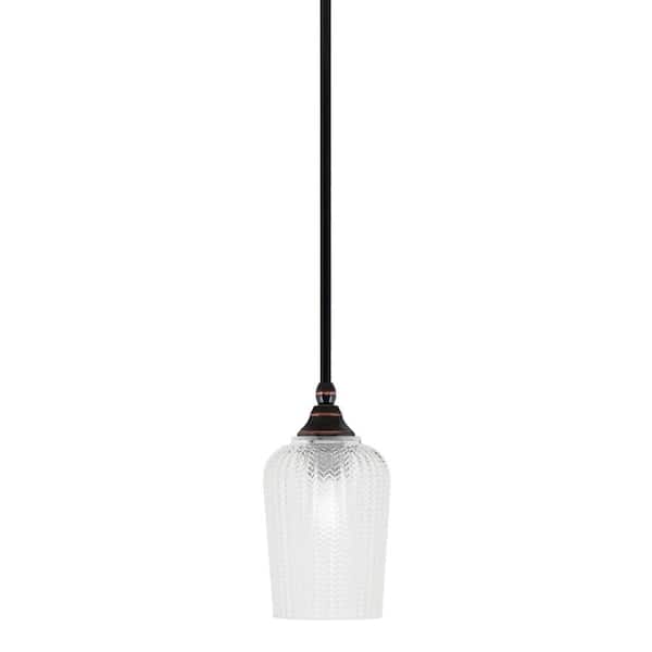 Unbranded Sparta 100-Watt 1-Light Black Copper Mini Pendant Light with Clear Textured Glass and Light Bulb Not Included