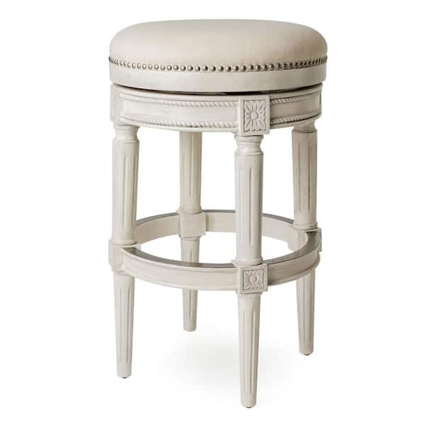 MAVEN LANE Pullman 31 in. White Oak Backless Wooden Bar Stool with Premium Natural Color Fabric Upholstered Seat