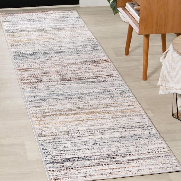 JONATHAN Y Loom Modern Strie' Gray/Blue/Orange 2 ft. x 8 ft. Runner Rug