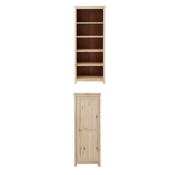 4-Shelf Unfinished Pine Bookcase (58 in. H) and Accent Cabinet (48 in. H x 18 in. W x 15 in. D) Combo