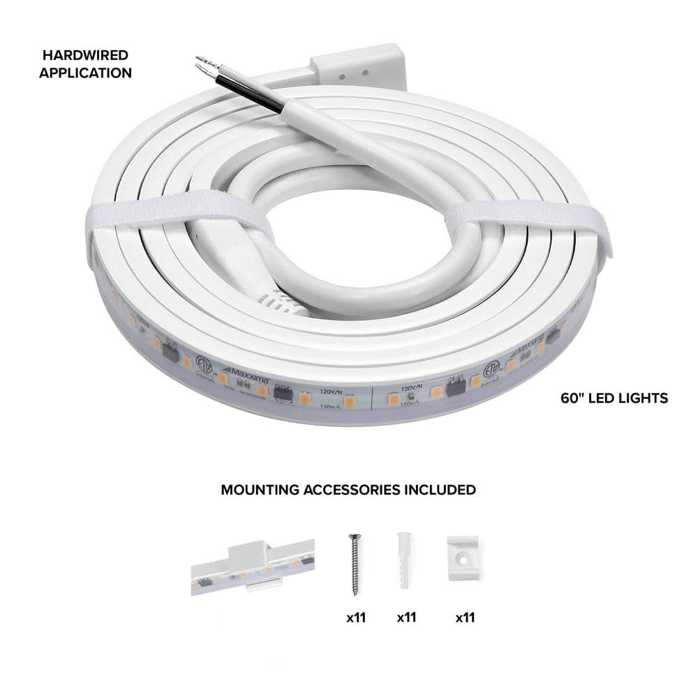 Maxxima 60" Hardwired LED Under Cabinet Strip Light, Warm White