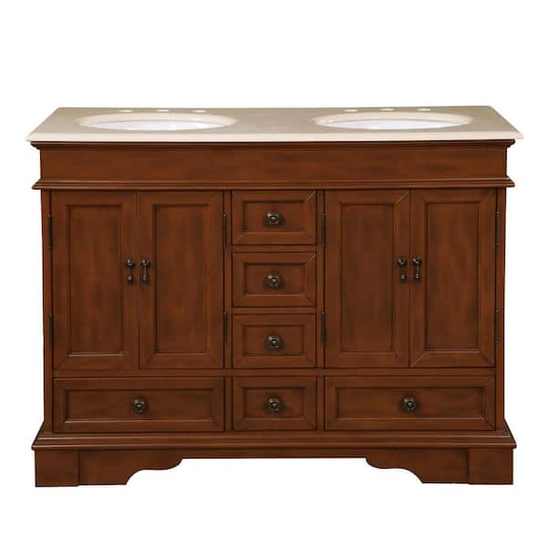 Silkroad Exclusive 48 in. W x 22 in. D Vanity in Brazilian Rosewood with Marble Vanity Top in Crema Marfil with White Basin