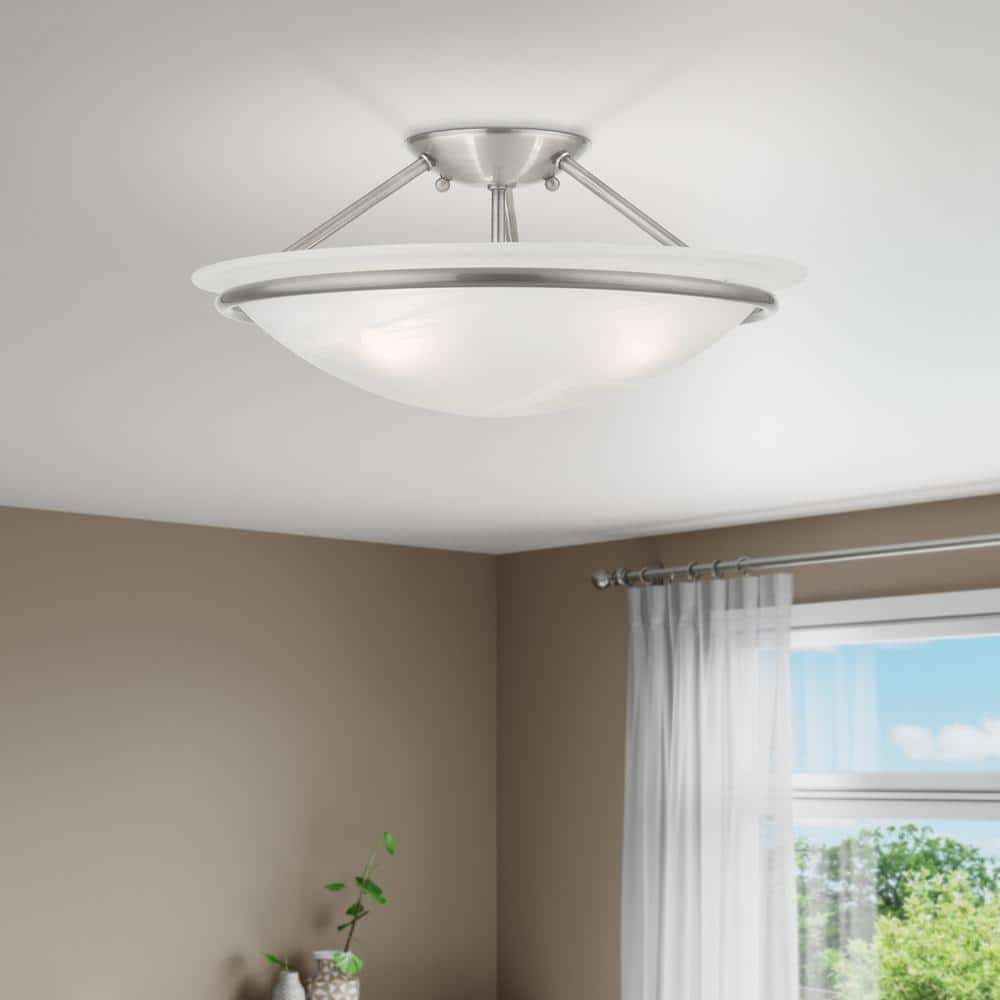 Newburgh Brushed Nickel 3-Light Semi-Flush Mount with Alabaster Glass Bowl