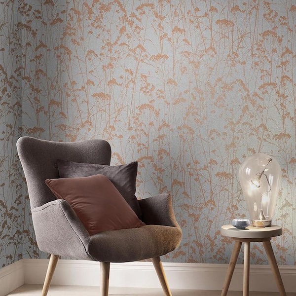 Grace Cloud Grey and Copper Trail Floral Paste the Wall Wallpaper