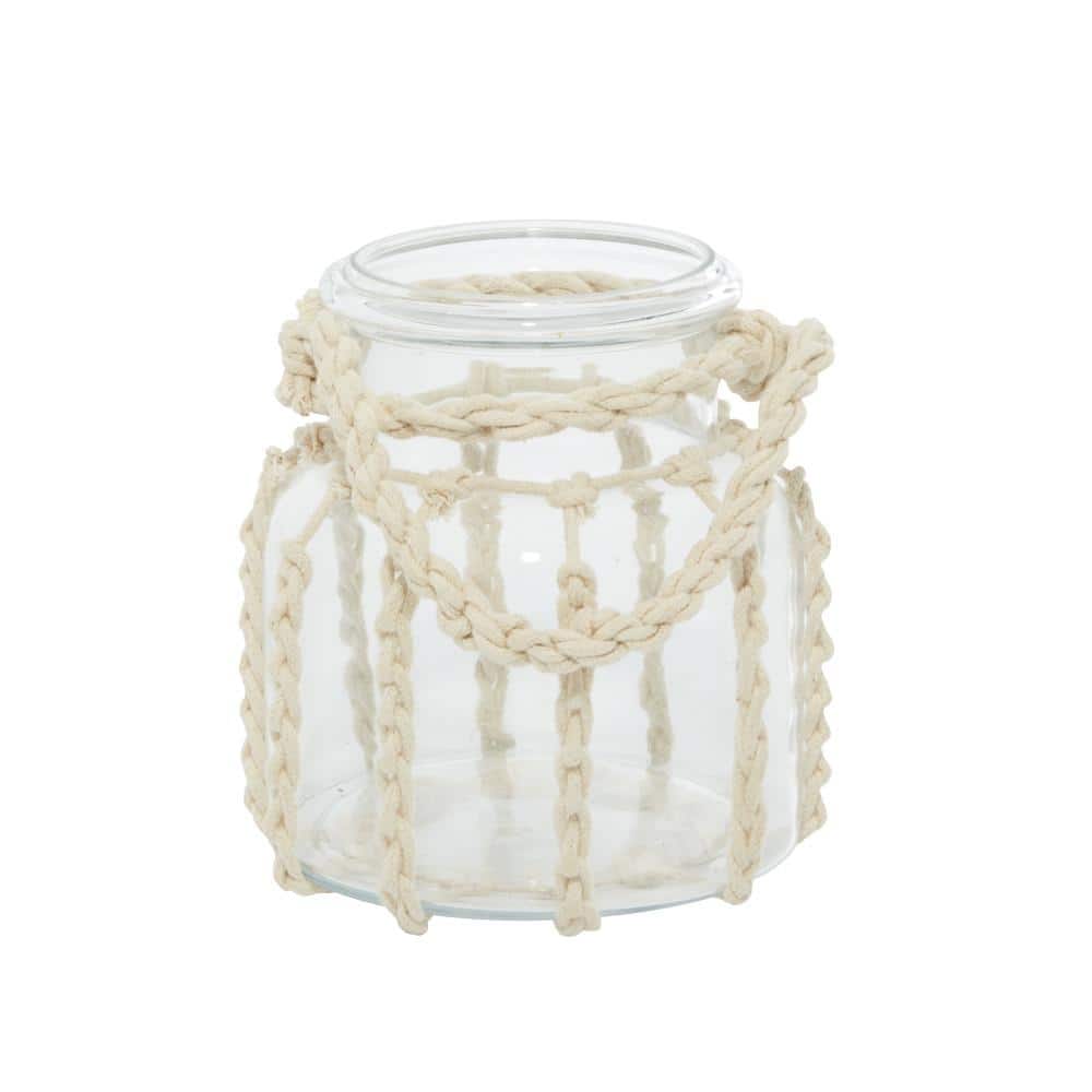 Coastal Clear Glass 6" Hanging Candle Lantern with Rope Detail
