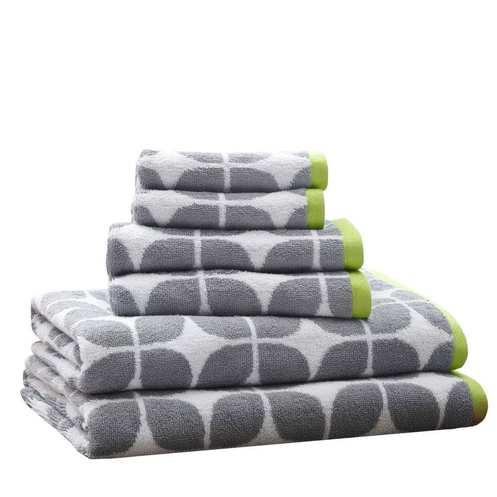 Lita 6-Piece Gray and Green Cotton Jacquard Towel Set