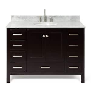 Cambridge 49 in. W x 22 in. D x 35.25 in. H Vanity in Espresso with Marble Vanity Top in White with Basin