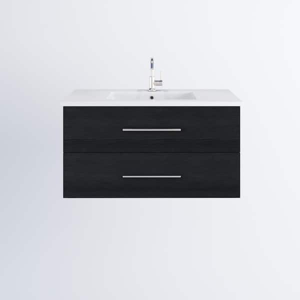 VOLPA USA AMERICAN CRAFTED VANITIES Napa 40 in. W x 20 in. D Single Sink Bathroom Vanity Wall Mounted in Black Ash with Acrylic Integrated Countertop