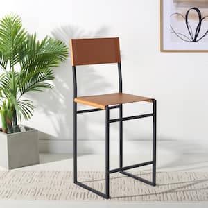 Layne 30 in. Cognac/Black Iron/Fabric Counter Stool