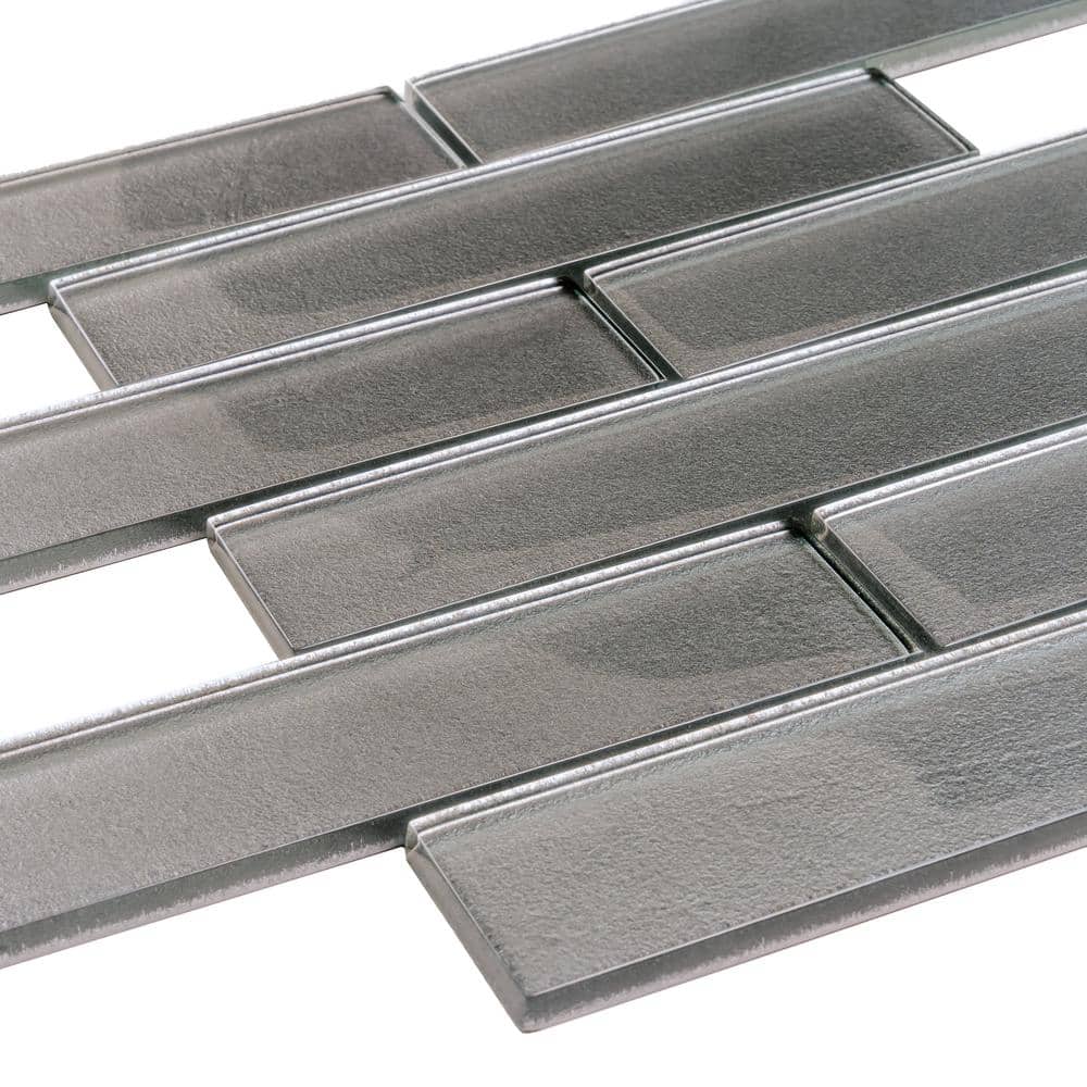 Pewter 2x8 Glass Subway Mosaic Tile for Kitchen and Bathroom