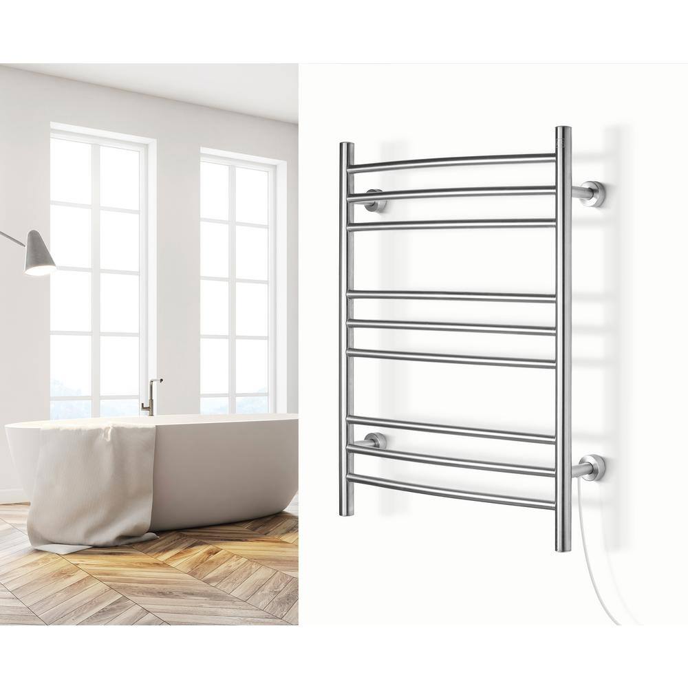 Polished Stainless Steel Wall-Mounted Curved Towel Warmer with 9 Bars