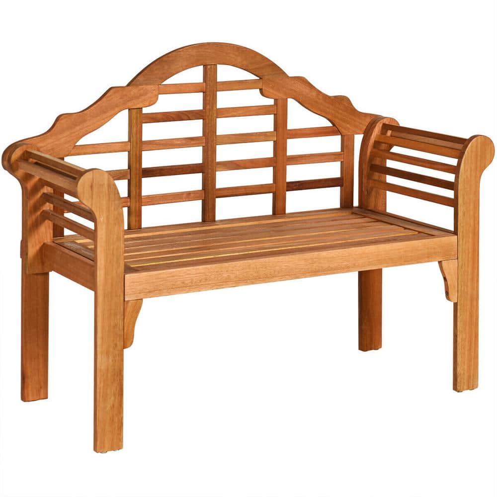 49 in. Eucalyptus Wood Outdoor Folding Bench with Backrest Armrest for Pati
