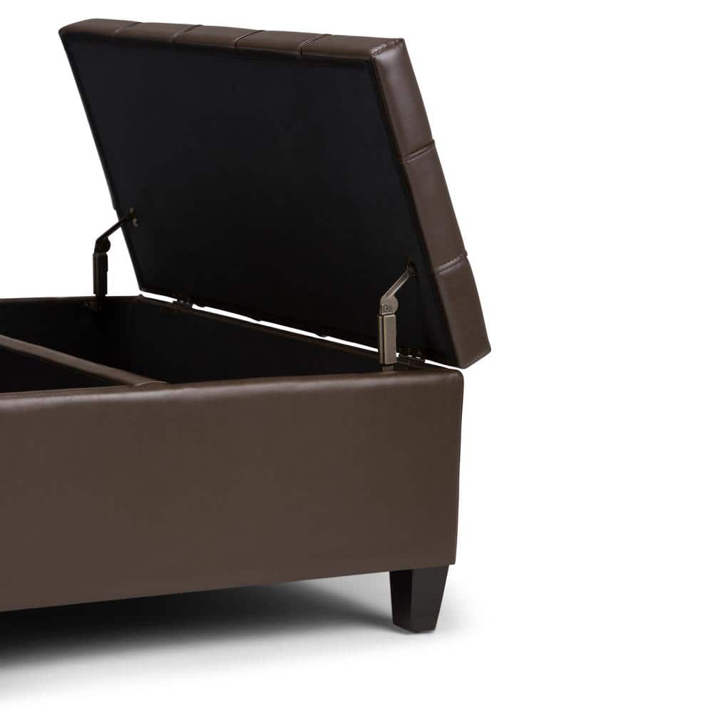 Chocolate Brown Tufted Faux Leather Cocktail Ottoman with Storage