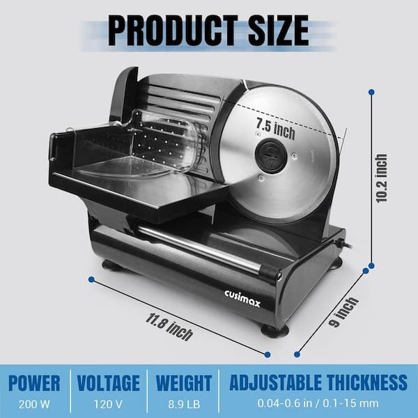 JEREMY CASS 200 W Black Electric Deli Food Slicer with Two 7.5