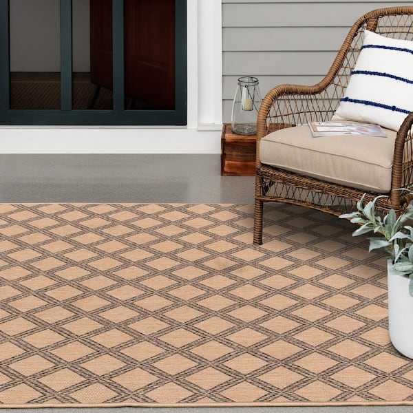 Stratford Santorini Diamond Natural/Pebble 7 ft. x 11 ft. Polypropylene Indoor/Outdoor Area Rug