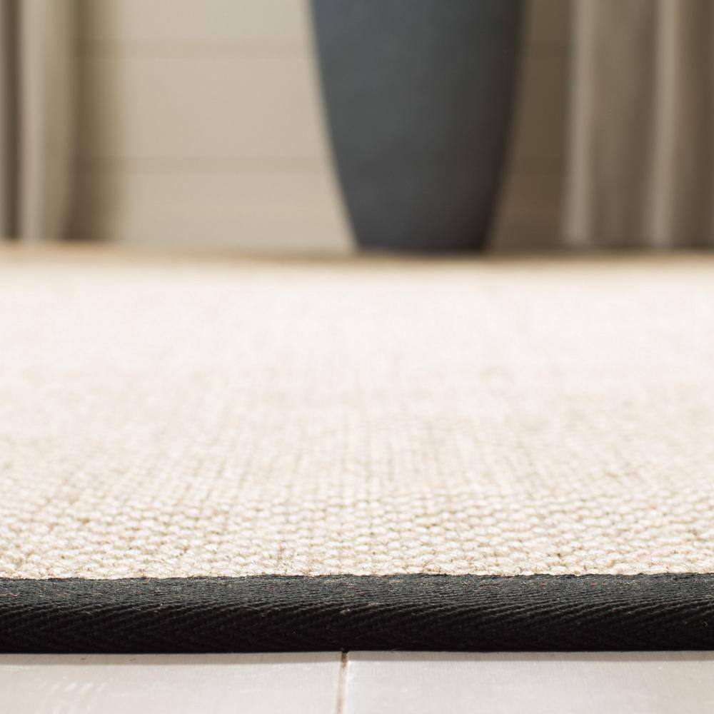Marble & Black Hand-Knotted Square Sisal Area Rug - 4'