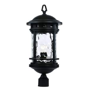 Boardwalk 23.5 in. 1-Light Black Outdoor Lamp Post Light Fixture with Water Glass