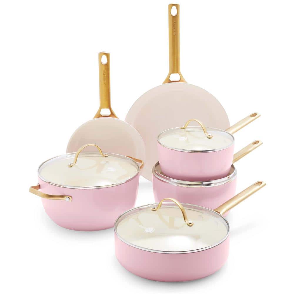 7 Piece Stainless Steel Pink Granite Cookware Set