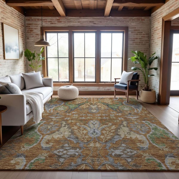 Mayfield Premium Machine Washable Abstract AMF1153 Copper 5 ft. x 7 ft. 6 in. Area Rug