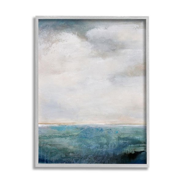 The Stupell Home Decor Collection Abstract Ocean Horizon Line Nautical Water Cloudy Sky by Karen Hale Framed Nature Art Print 30 in. x 24 in.