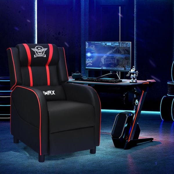 Red Massage Gaming Recliner PU Leather 3 Position Chair with Footrest