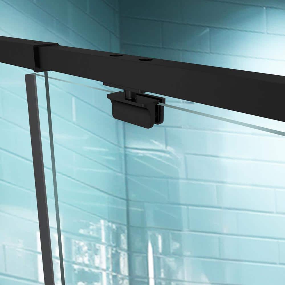 42 in. Matte Black Semi-Frameless Pivot Shower Door with Clear Glass